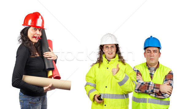 Costruzione lavoratori tre bianco focus fronte Foto d'archivio © broker