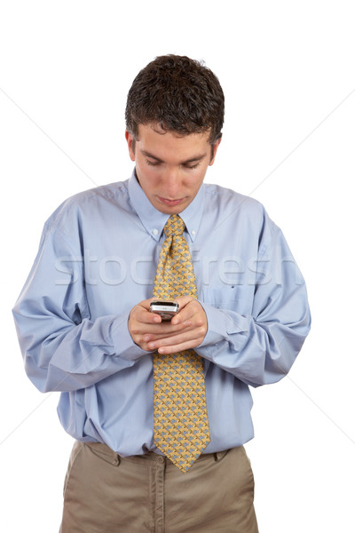 üzletember küldés sms mobiltelefon fehér üzlet Stock fotó © broker