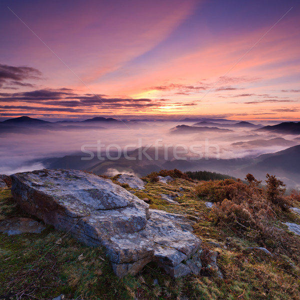 Montagnes brouillard hiver sunrise paysage montagne Photo stock © broker