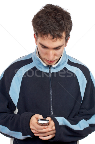 Adolescent sms telefon mobil alb mâini Imagine de stoc © broker