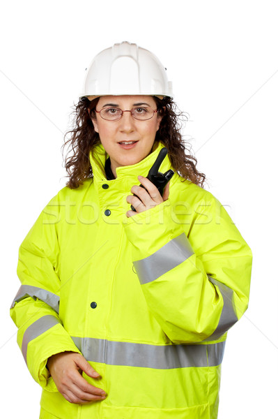 Beszél adóvevő női építőmunkás fehér nők Stock fotó © broker