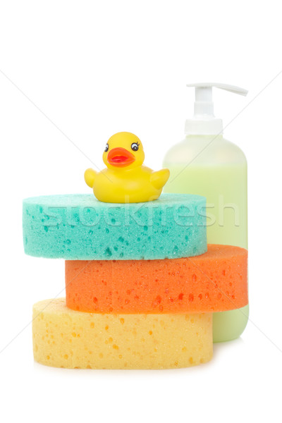 Rubber duck, soap and sponges Stock photo © broker