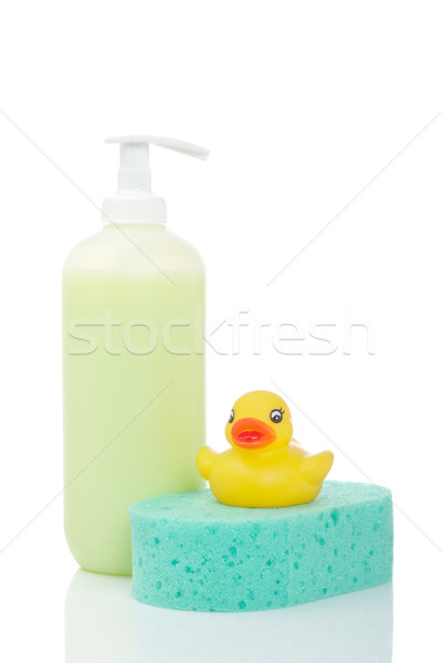 Rubber duck, soap and sponge Stock photo © broker