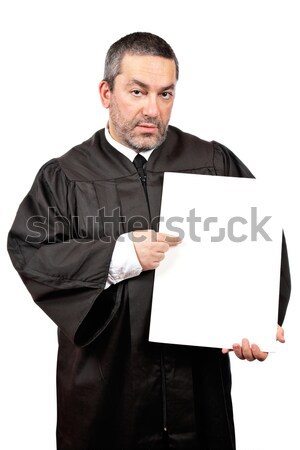 Serious judge holding the blank card Stock photo © broker