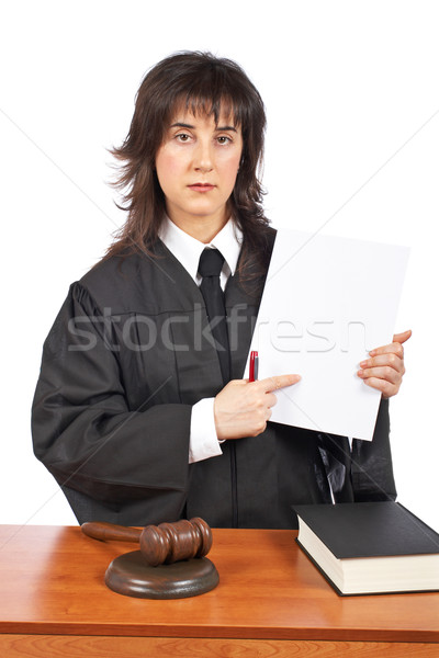 Female judge points to blank court order Stock photo © broker