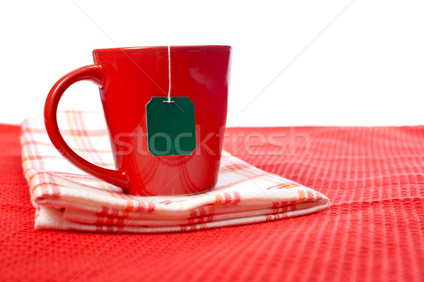 Kırmızı fincan yeşil etiket masa örtüsü sığ Stok fotoğraf © broker