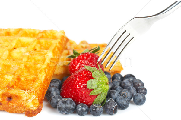 Waffles, blueberries and strawberries Stock photo © broker