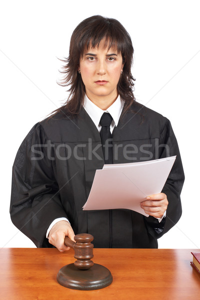 Lezing vonnis vrouwelijke rechter hamer Stockfoto © broker