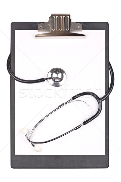 Foto stock: Médico · clipboard · estetoscópio · isolado · branco · saúde