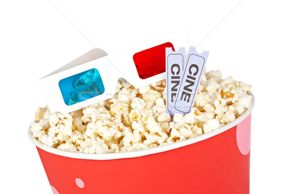 Popcorn secchio due biglietti occhiali 3d 3D Foto d'archivio © broker