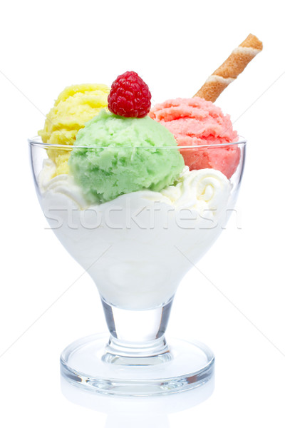 Stockfoto: Smaak · ijs · glas · kom · heerlijk · witte