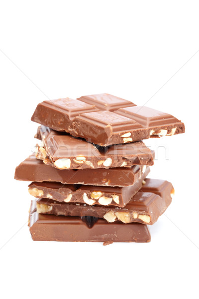 Blokken chocolade geïsoleerd witte ondiep voedsel Stockfoto © broker