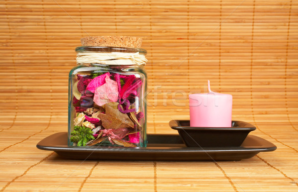 Tratamiento vela esencia jar bambú Foto stock © broker