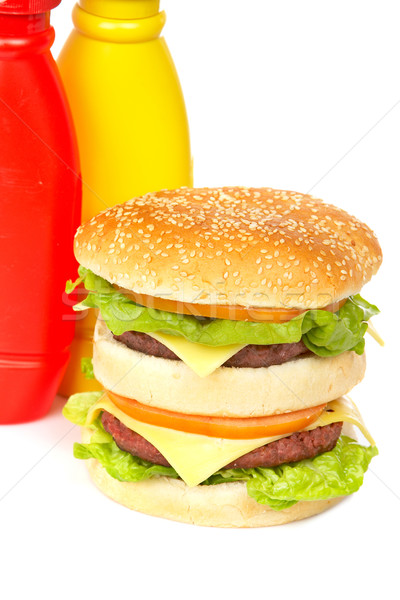 Double cheeseburger with mustard and ketchup Stock photo © broker