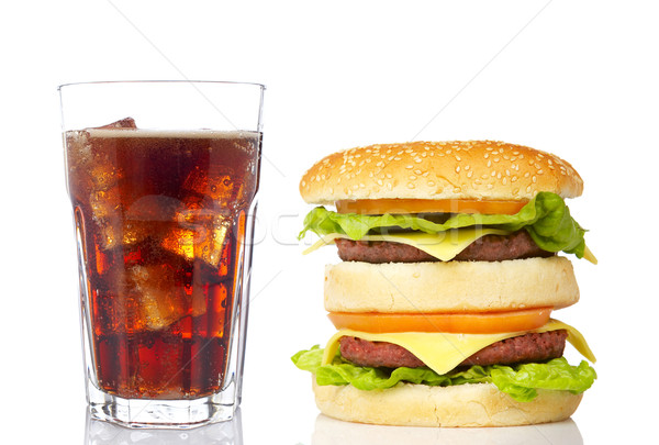Dublu cheeseburger sodă sticlă cină energie Imagine de stoc © broker