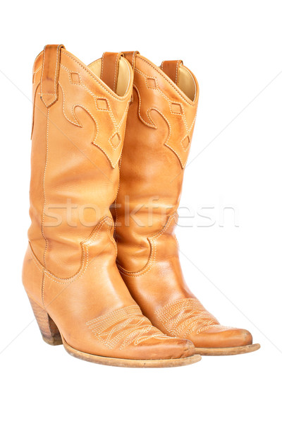 Stock foto: Cowboystiefel · Paar · benutzt · isoliert · weiß · Schuhe