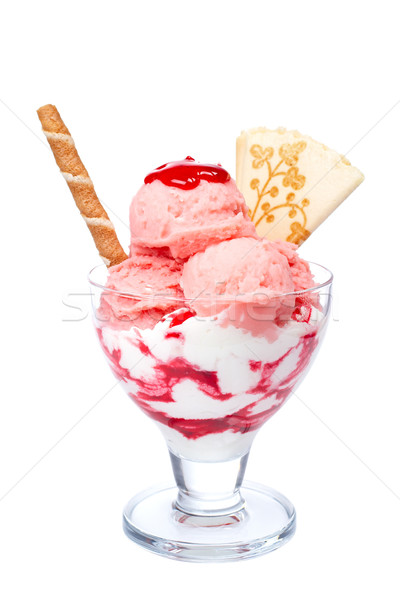 Stock photo: Strawberry ice cream in glass bowl