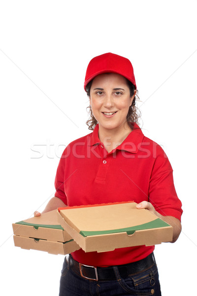 Pizza stanie kobieta trzy pola Zdjęcia stock © broker