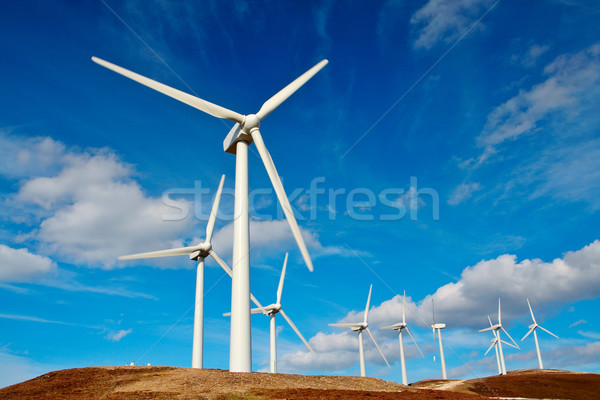 Turbine eoliene fermă apus iarnă natură metal Imagine de stoc © broker