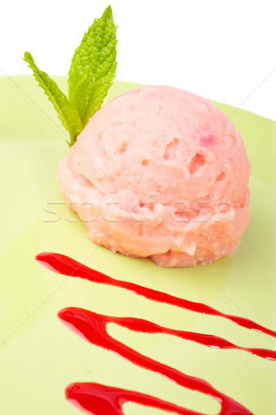 Stock foto: Himbeeren · Eis · Sirup · grünen · Platte