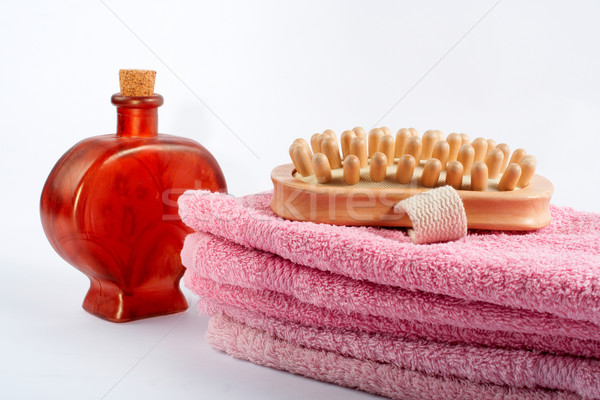 Towels, fragrance bottle and wood brush Stock photo © broker