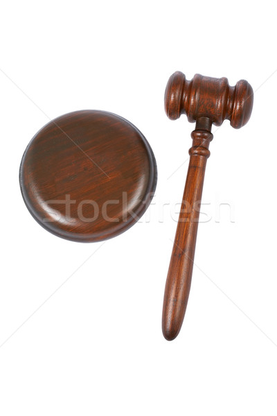 [[stock_photo]]: Bois · marteau · tribunal · isolé · blanche · bois