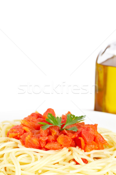 Spaghetti vers gekookt plaat tomatensaus eten Stockfoto © broker