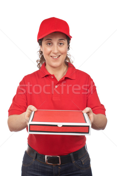 Pizza Lieferung Frau halten heißen isoliert Stock foto © broker