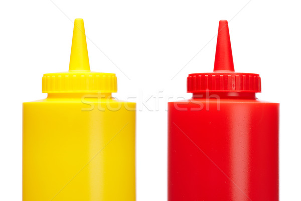 Ketchup mosterd flessen geïsoleerd witte voedsel Stockfoto © broker