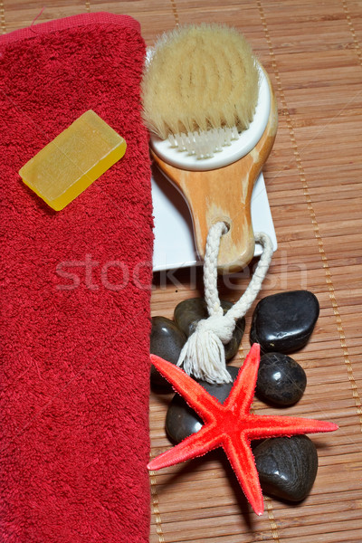 Fürdőkád kellékek szépségipari termékek egészség jóga fürdőszoba Stock fotó © broker