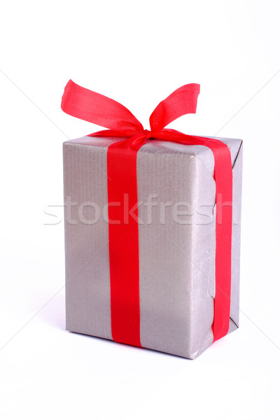 Ajándék doboz fehér szív doboz piros szalag Stock fotó © broker
