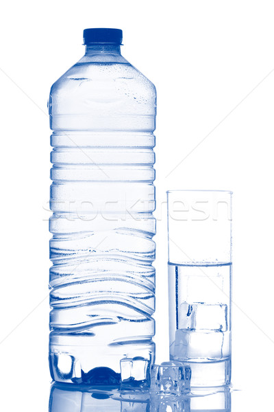 Bottle and glass of mineral water with ice cubes Stock photo © broker