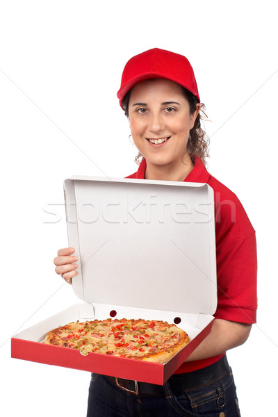Pizza stanie kobieta hot odizolowany Zdjęcia stock © broker