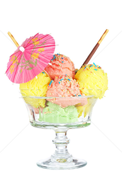 Multi flavor ice cream glass with umbrella Stock photo © broker