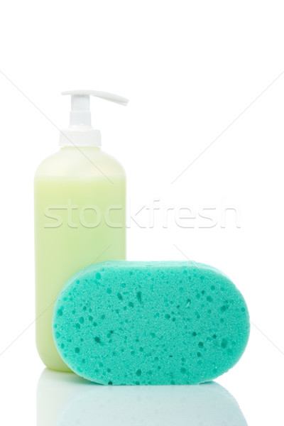 Foto stock: Jabón · esponja · plástico · bombear · botella · naturaleza