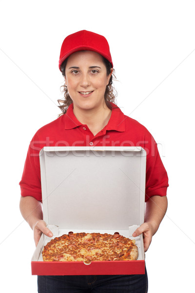 пиццы доставки женщину горячей изолированный Сток-фото © broker