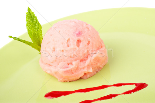 Foto stock: Delicioso · frambuesas · helado · jarabe · verde · placa