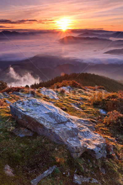 гор тумана зима Восход пейзаж горные Сток-фото © broker
