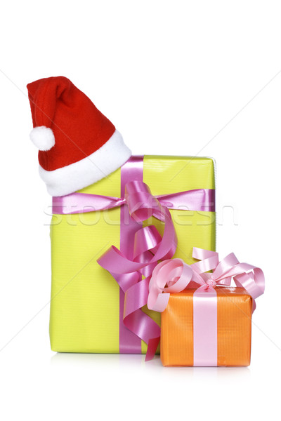 Válogatás ajándékdobozok karácsony kalap puha árnyék Stock fotó © broker
