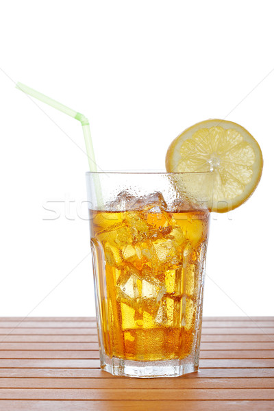 Sticlă ice tea lămâie paie Imagine de stoc © broker