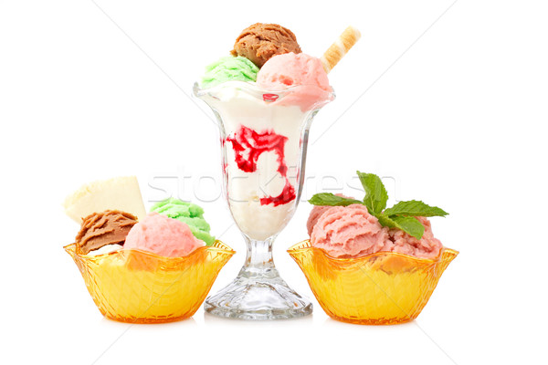 Three multi flavor ice cream glasses Stock photo © broker