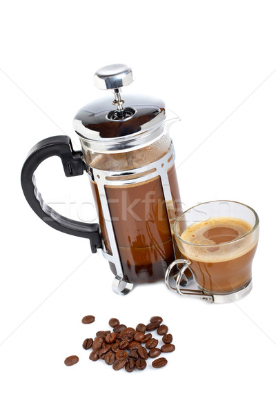 Cup and coffee pot with beans Stock photo © broker