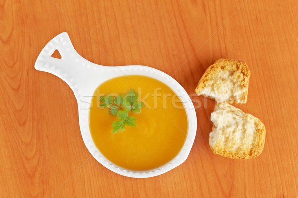 Crème carotte soupe persil pain bois [[stock_photo]] © broker