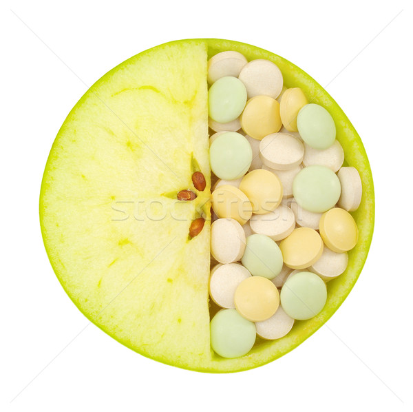 Stockfoto: Appel · pillen · geïsoleerd · vitamine · textuur