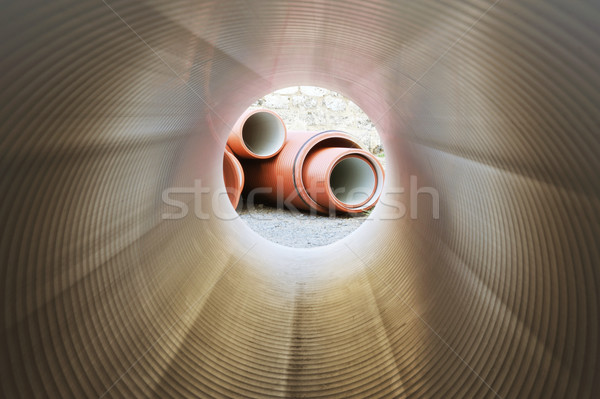 Inside of plastic tube. View on pipe stack. Stock photo © brozova