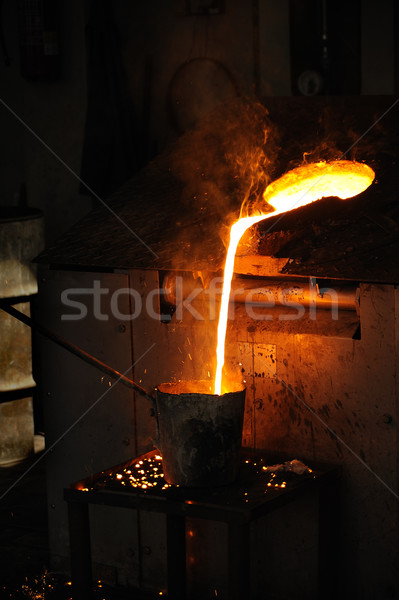 Foundry - Molten metal poured from lathe for casting Stock photo © brozova