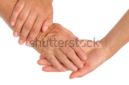 Stockfoto: Handen · jonge · senior · vrouwen · helpende · hand