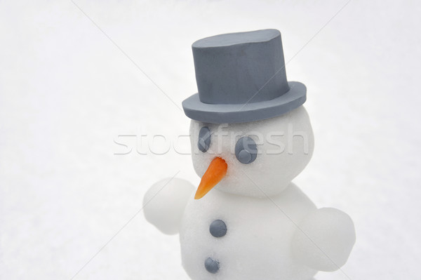 [[stock_photo]]: Bonhomme · de · neige · visage · heureux · fond · glace · blanche
