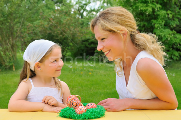 Foto stock: Jovem · mãe · filha · páscoa · tempo · mulher