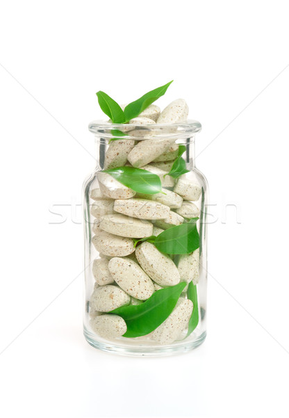 Tabletta üveg alternatív gyógymód szárított növénygyűjtemény kiegészítő tabletták Stock fotó © brozova